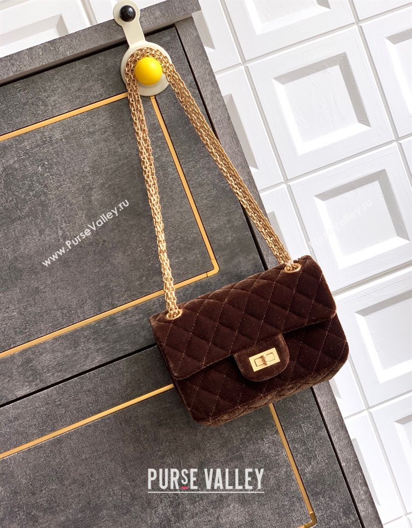 Chanel Velvet Mini 2.55 Flap Handbag Coffee Brown 2025 AS0874 (yezi-251010114)
