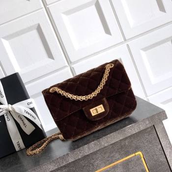 Chanel Velvet Mini 2.55 Flap Handbag Coffee Brown 2025 AS0874 (yezi-251010114)