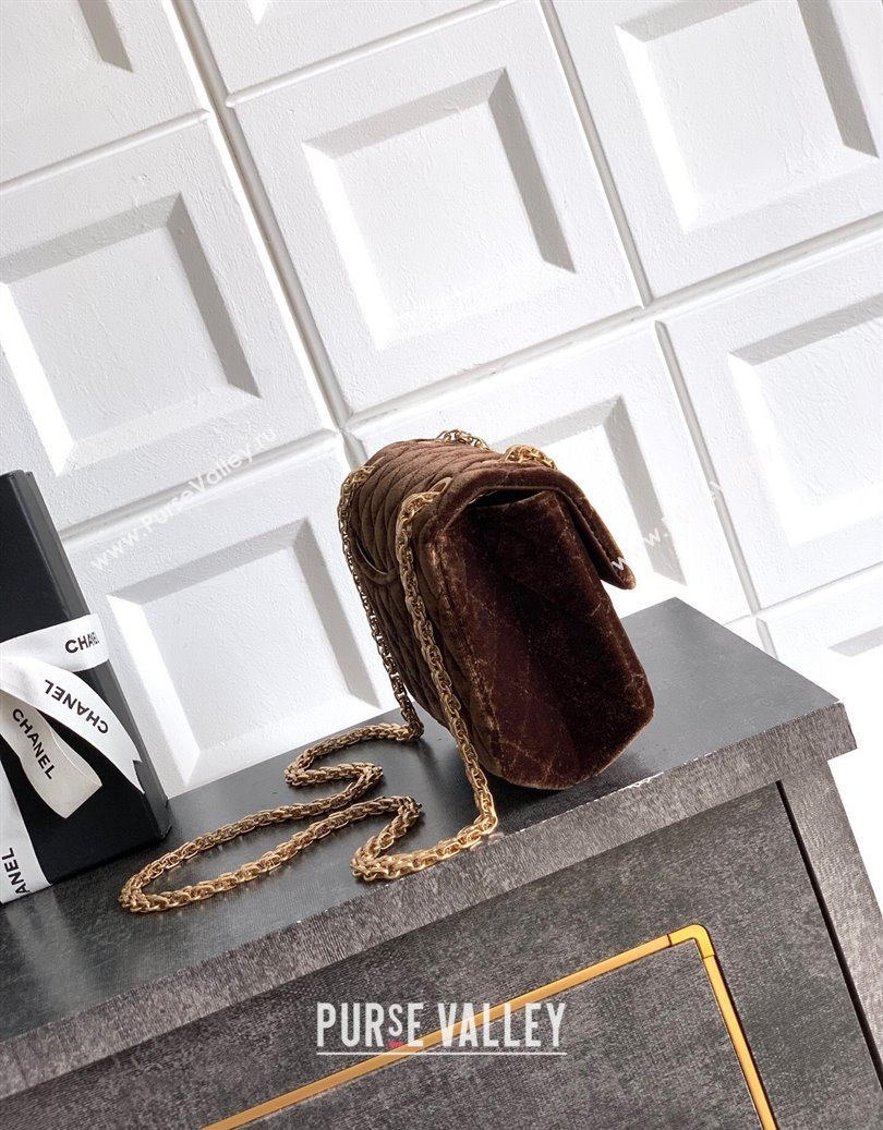 Chanel Velvet Mini 2.55 Flap Handbag Coffee Brown 2025 AS0874 (yezi-251010114)