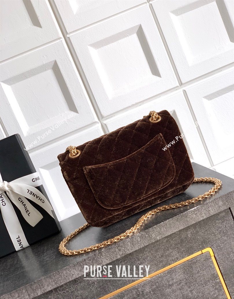 Chanel Velvet Mini 2.55 Flap Handbag Coffee Brown 2025 AS0874 (yezi-251010114)