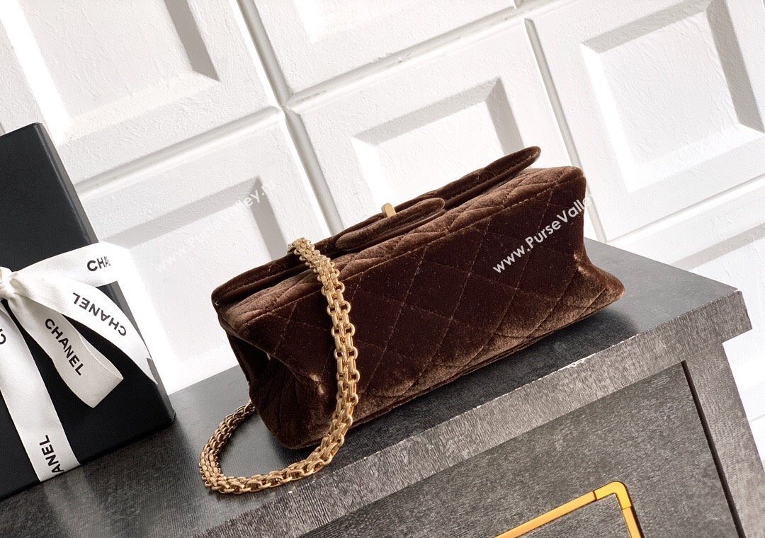 Chanel Velvet Mini 2.55 Flap Handbag Coffee Brown 2025 AS0874 (yezi-251010114)