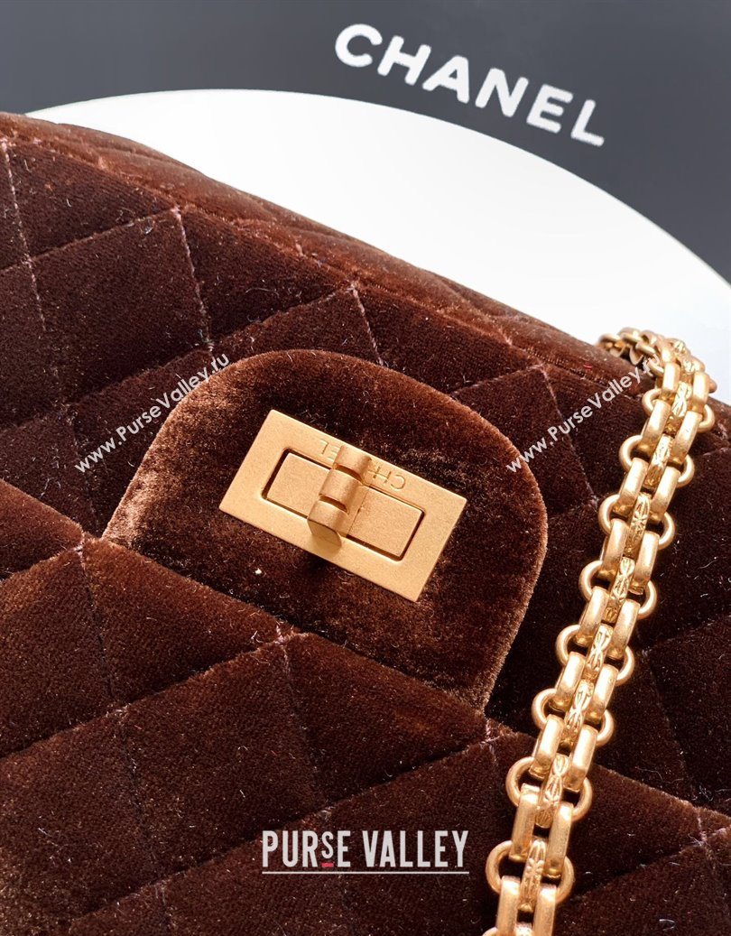 Chanel Velvet Mini 2.55 Flap Handbag Coffee Brown 2025 AS0874 (yezi-251010114)