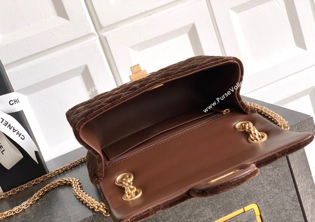 Chanel Velvet Mini 2.55 Flap Handbag Coffee Brown 2025 AS0874 (yezi-251010114)