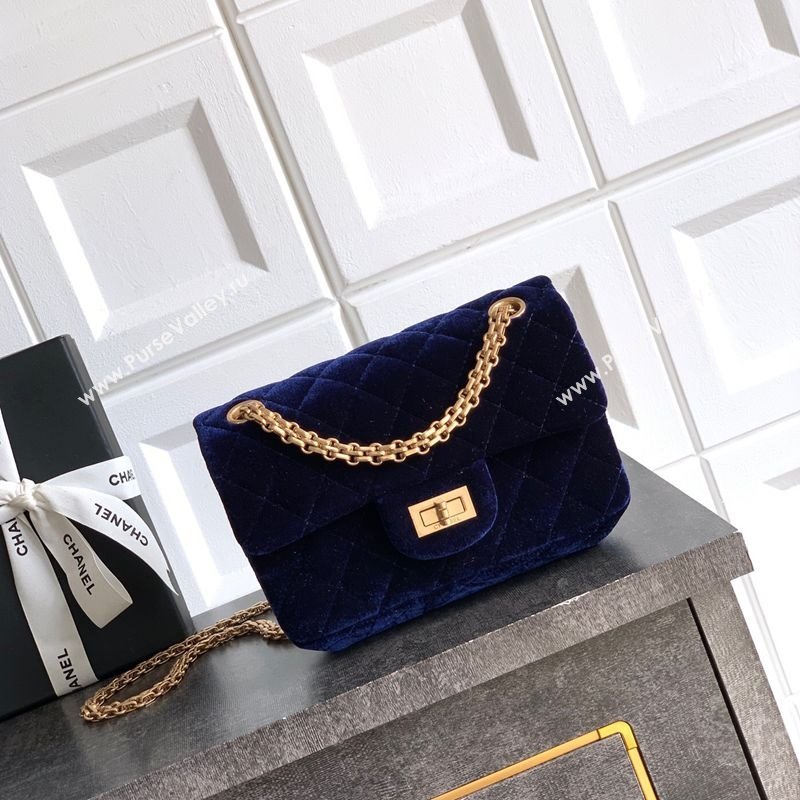 Chanel Velvet Mini 2.55 Flap Handbag Dark Purple 2025 AS0874 (yezi-251010115)