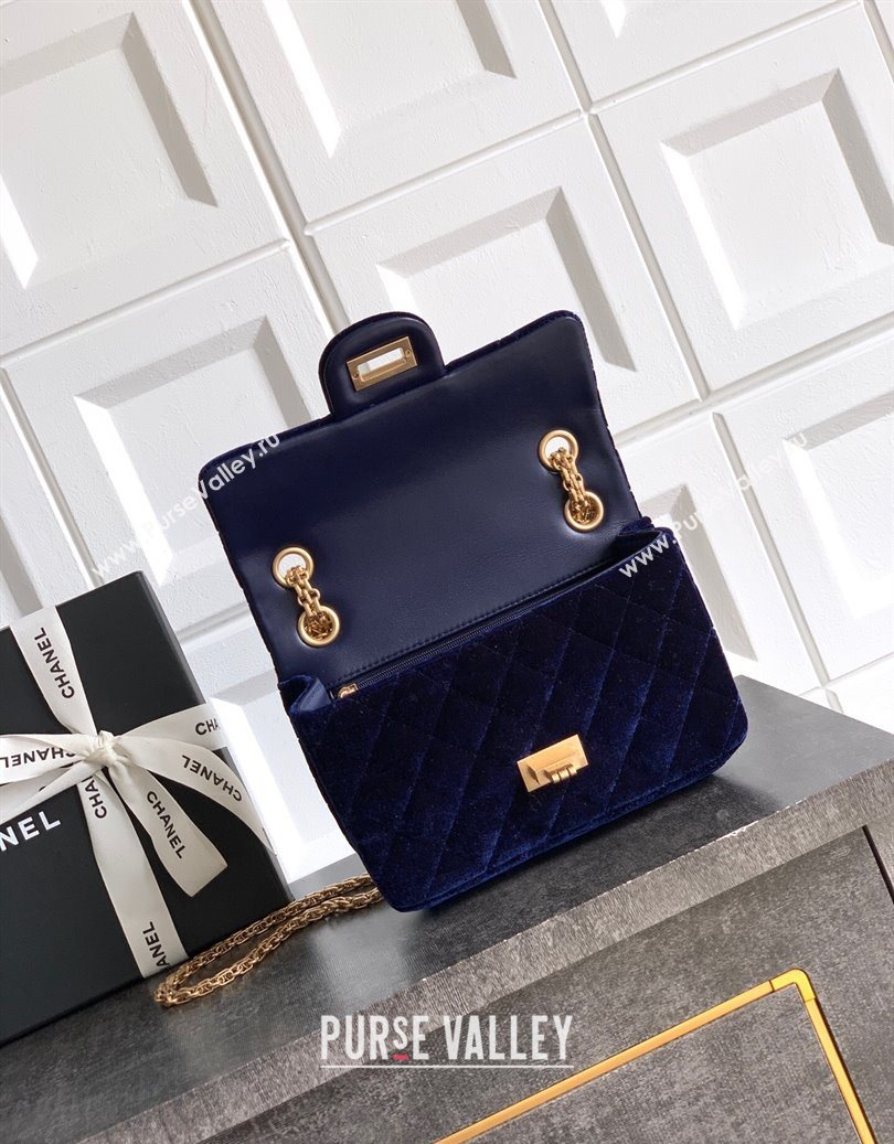 Chanel Velvet Mini 2.55 Flap Handbag Dark Purple 2025 AS0874 (yezi-251010115)