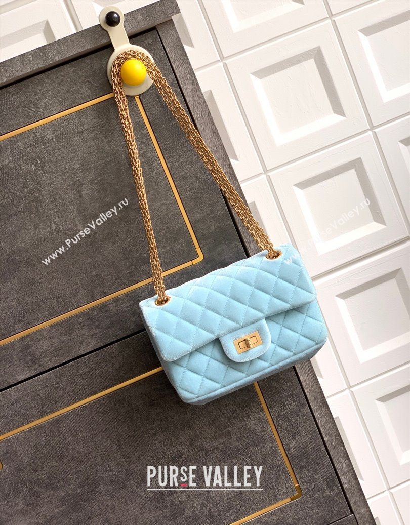 Chanel Velvet Mini 2.55 Flap Handbag Ice Blue 2025 AS0874 (yezi-251010116)