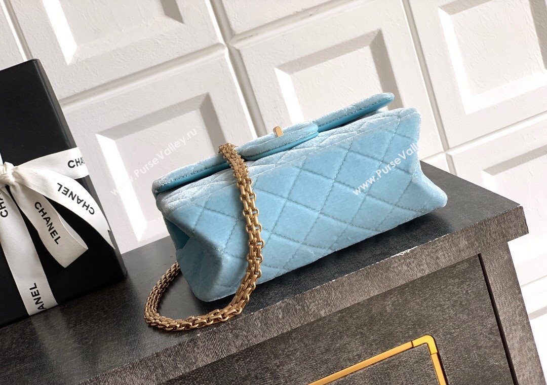 Chanel Velvet Mini 2.55 Flap Handbag Ice Blue 2025 AS0874 (yezi-251010116)