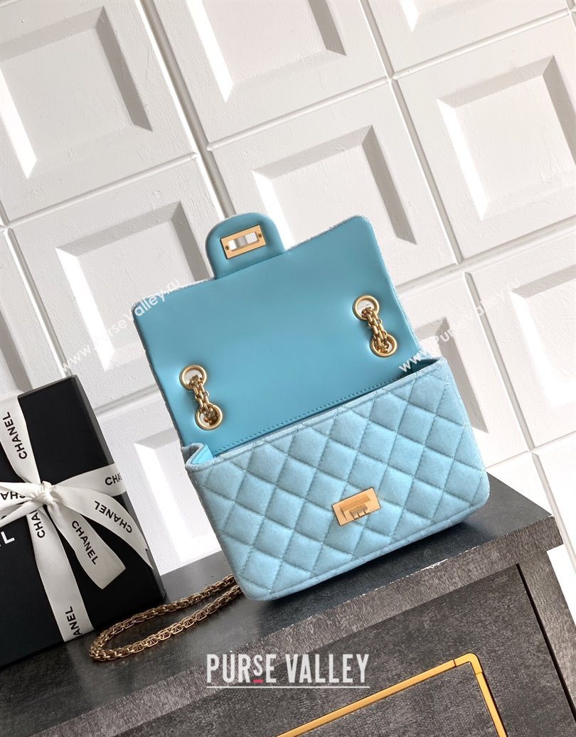 Chanel Velvet Mini 2.55 Flap Handbag Ice Blue 2025 AS0874 (yezi-251010116)