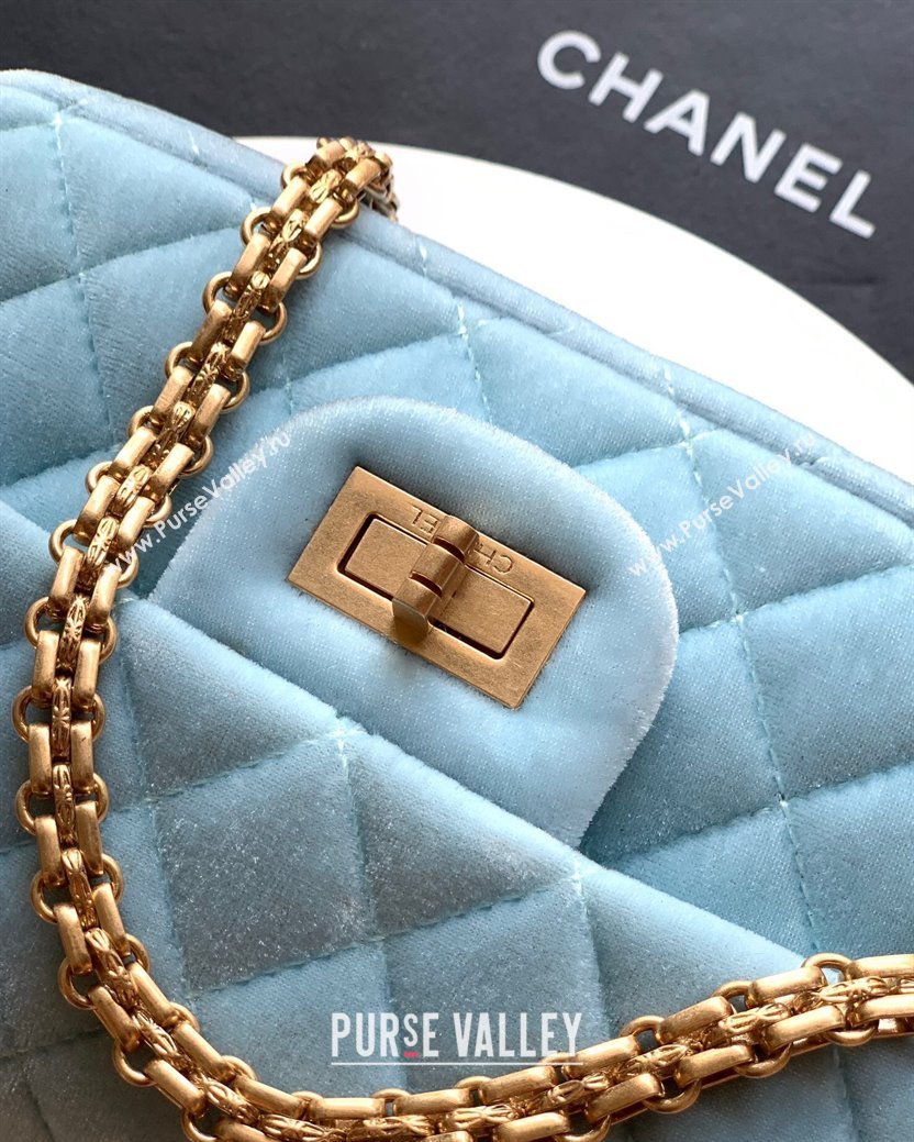 Chanel Velvet Mini 2.55 Flap Handbag Ice Blue 2025 AS0874 (yezi-251010116)