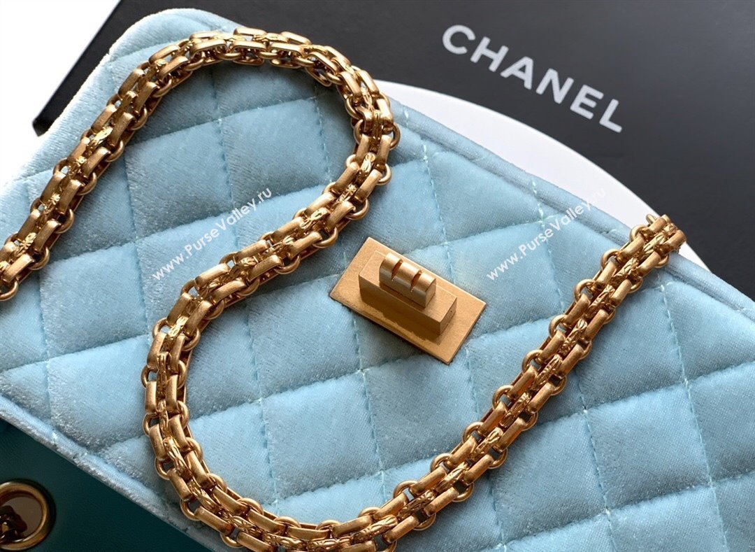 Chanel Velvet Mini 2.55 Flap Handbag Ice Blue 2025 AS0874 (yezi-251010116)