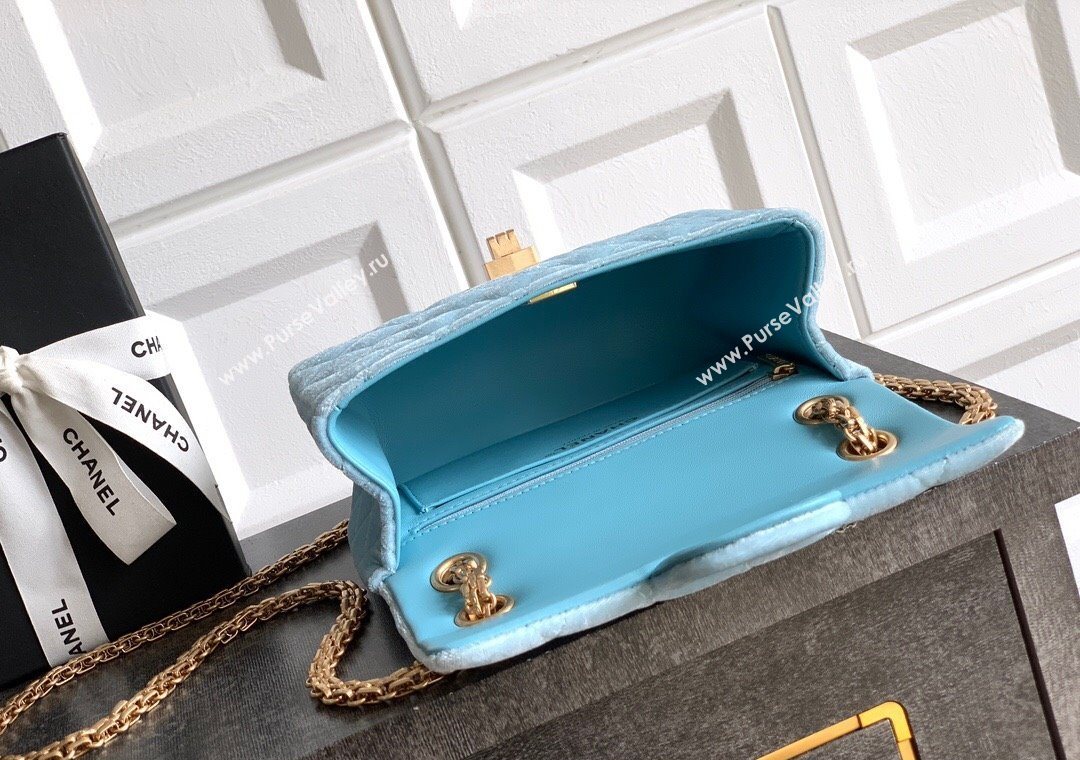 Chanel Velvet Mini 2.55 Flap Handbag Ice Blue 2025 AS0874 (yezi-251010116)