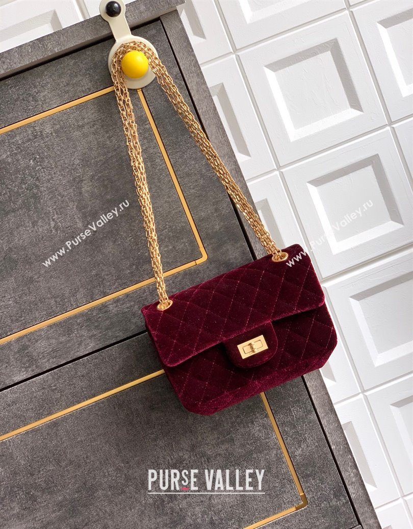 Chanel Velvet Mini 2.55 Flap Handbag Burgundy 2025 AS0874 (yezi-251010117)