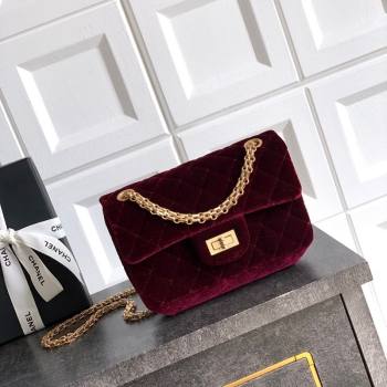 Chanel Velvet Mini 2.55 Flap Handbag Burgundy 2025 AS0874 (yezi-251010117)