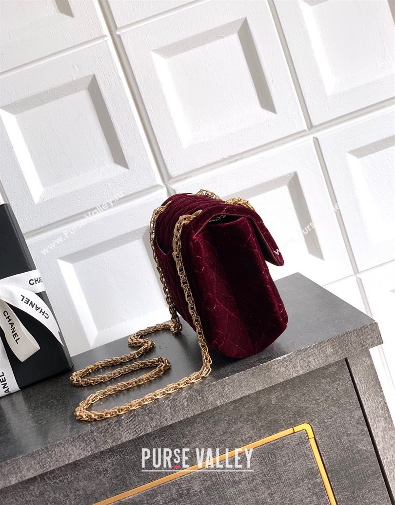 Chanel Velvet Mini 2.55 Flap Handbag Burgundy 2025 AS0874 (yezi-251010117)
