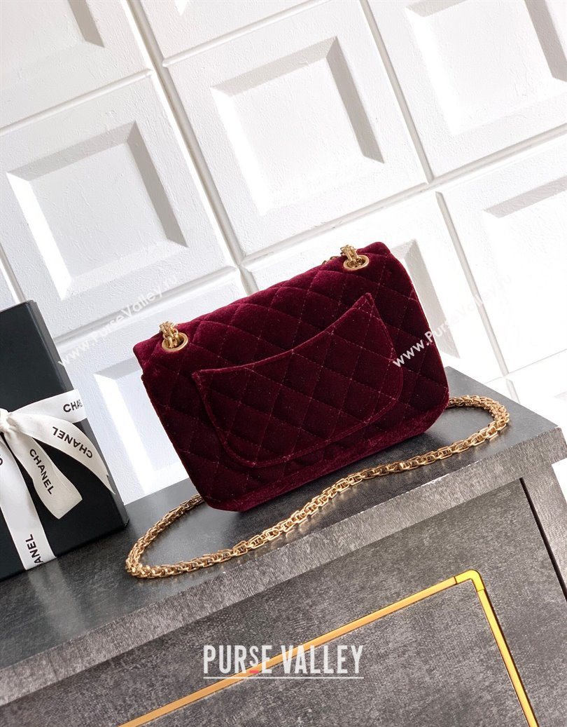Chanel Velvet Mini 2.55 Flap Handbag Burgundy 2025 AS0874 (yezi-251010117)