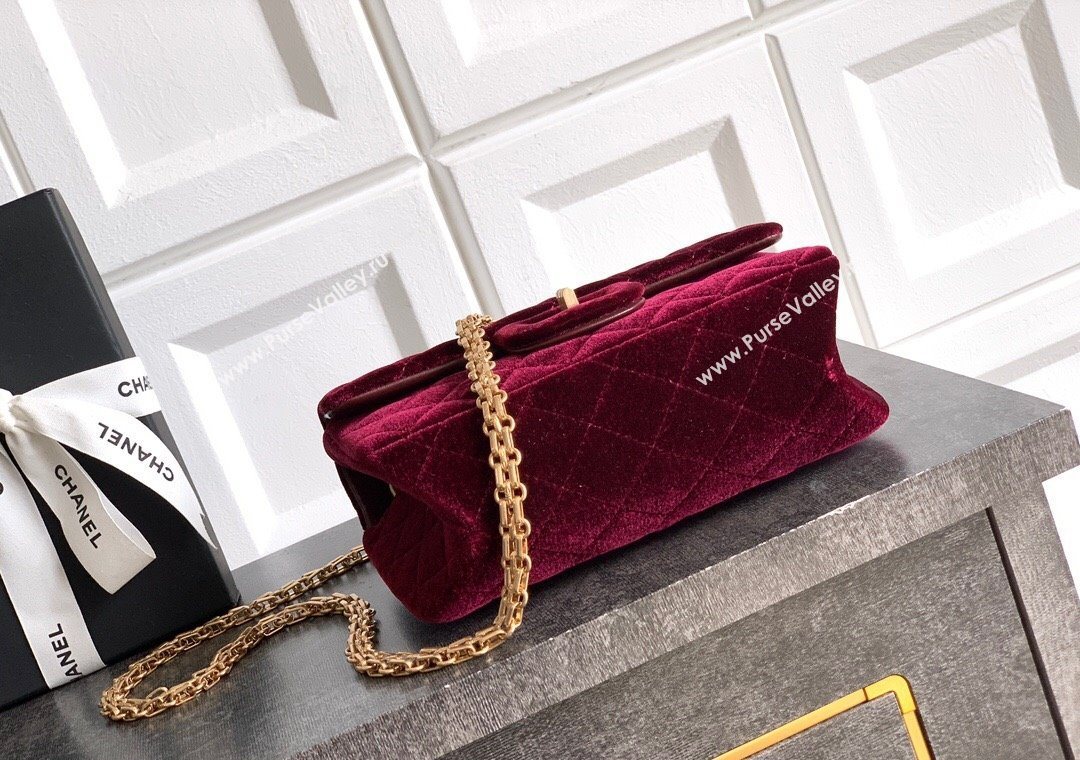 Chanel Velvet Mini 2.55 Flap Handbag Burgundy 2025 AS0874 (yezi-251010117)