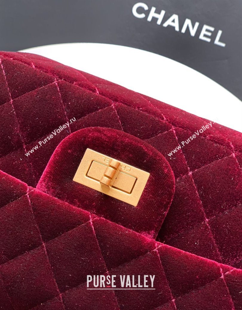 Chanel Velvet Mini 2.55 Flap Handbag Burgundy 2025 AS0874 (yezi-251010117)