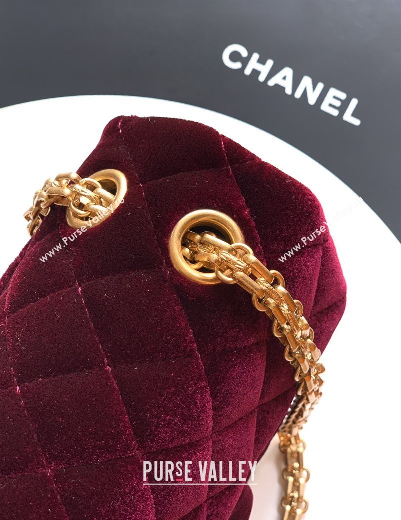 Chanel Velvet Mini 2.55 Flap Handbag Burgundy 2025 AS0874 (yezi-251010117)