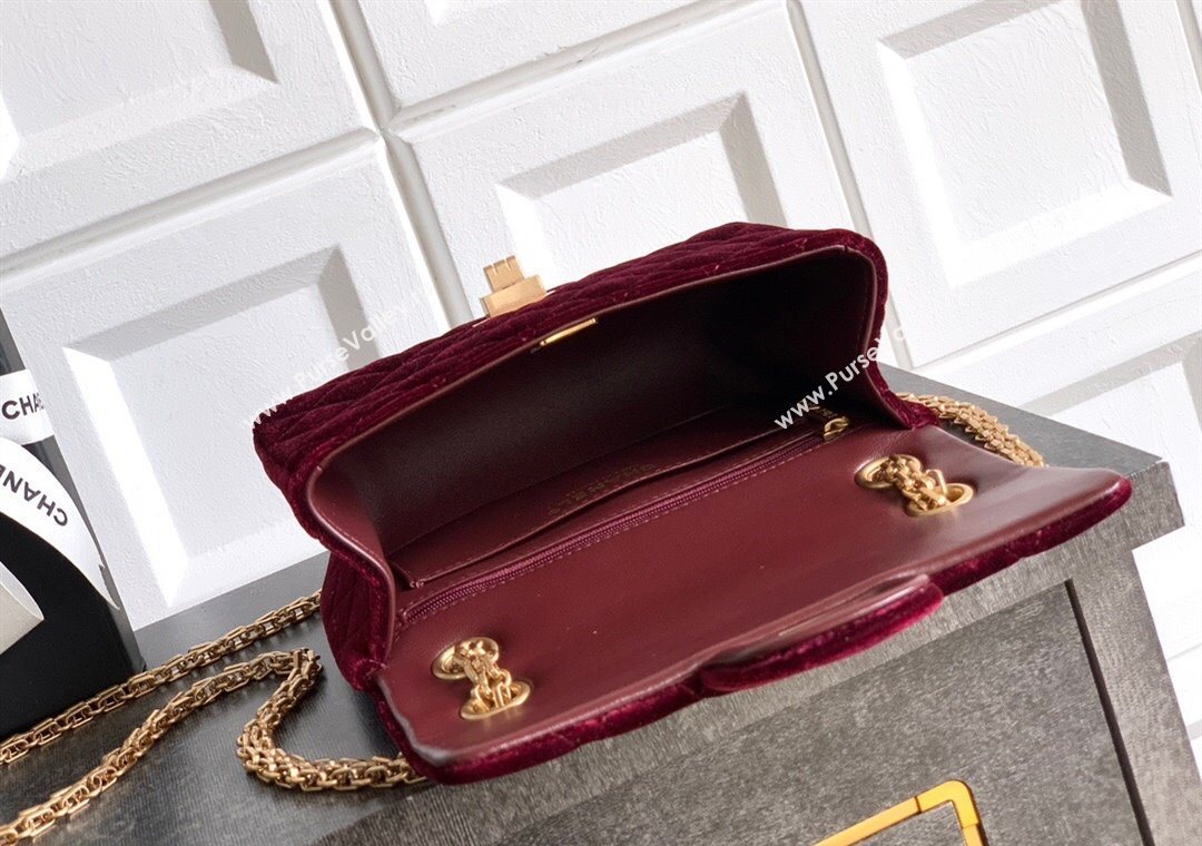 Chanel Velvet Mini 2.55 Flap Handbag Burgundy 2025 AS0874 (yezi-251010117)