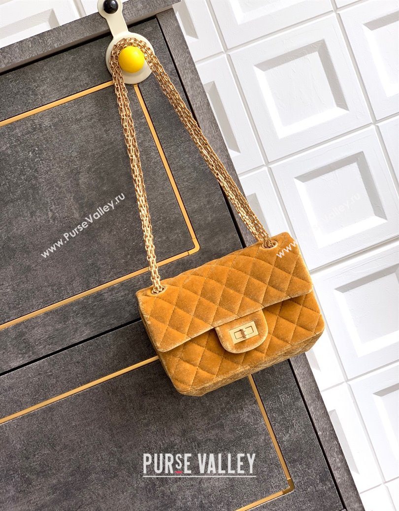 Chanel Velvet Mini 2.55 Flap Handbag Clay Yellow 2025 AS0874 (yezi-251010118)