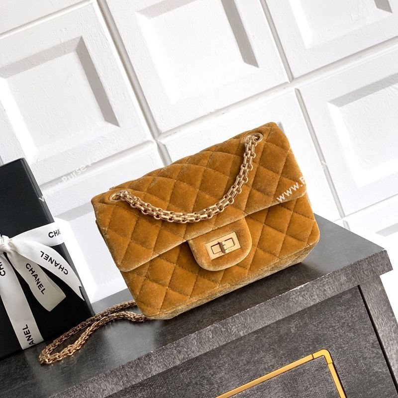 Chanel Velvet Mini 2.55 Flap Handbag Clay Yellow 2025 AS0874 (yezi-251010118)