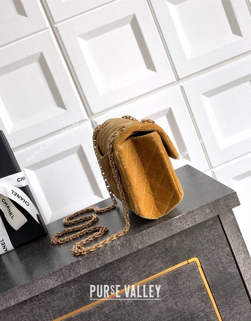 Chanel Velvet Mini 2.55 Flap Handbag Clay Yellow 2025 AS0874 (yezi-251010118)