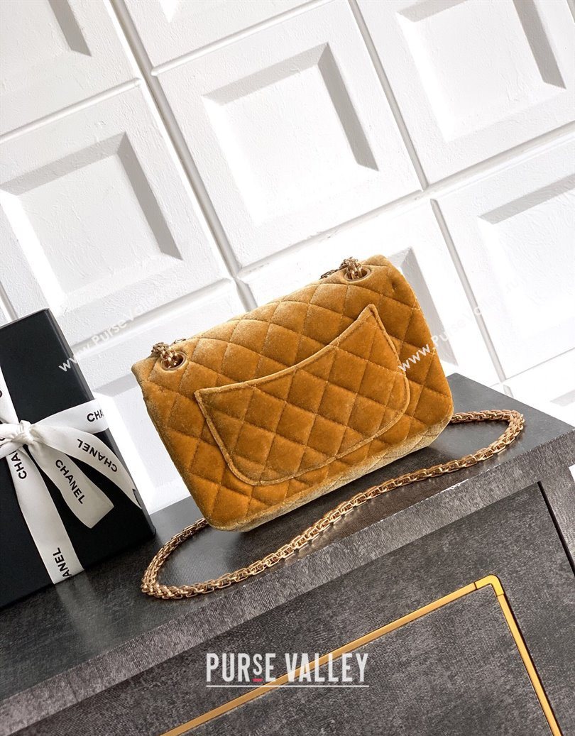 Chanel Velvet Mini 2.55 Flap Handbag Clay Yellow 2025 AS0874 (yezi-251010118)