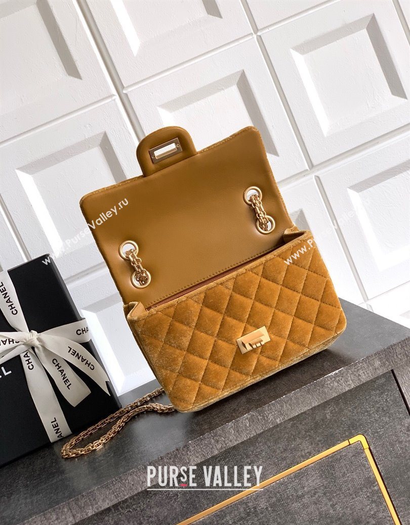 Chanel Velvet Mini 2.55 Flap Handbag Clay Yellow 2025 AS0874 (yezi-251010118)