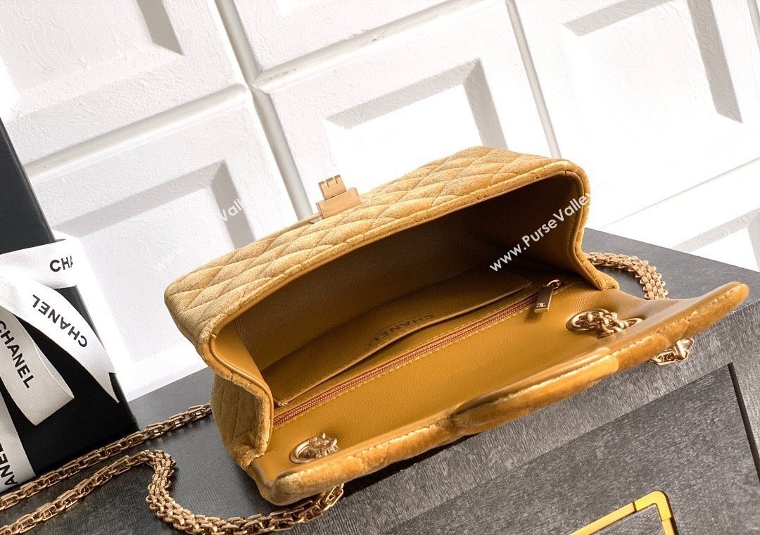Chanel Velvet Mini 2.55 Flap Handbag Clay Yellow 2025 AS0874 (yezi-251010118)