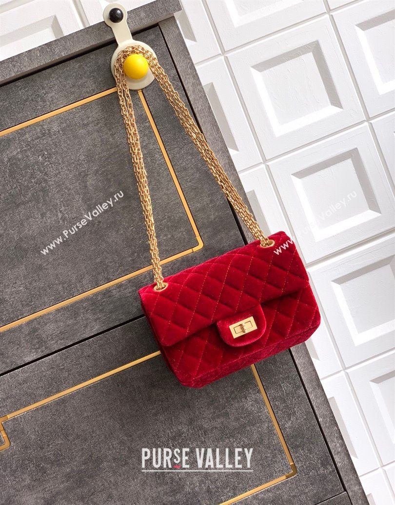 Chanel Velvet Mini 2.55 Flap Handbag Red 2025 AS0874 (yezi-251010119)