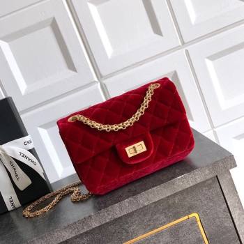Chanel Velvet Mini 2.55 Flap Handbag Red 2025 AS0874 (yezi-251010119)