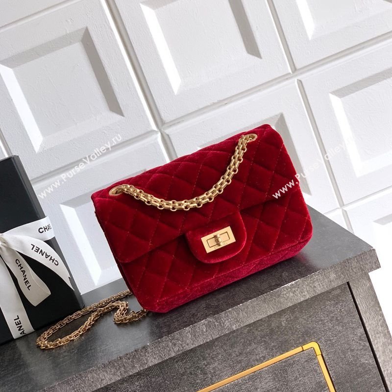 Chanel Velvet Mini 2.55 Flap Handbag Red 2025 AS0874 (yezi-251010119)