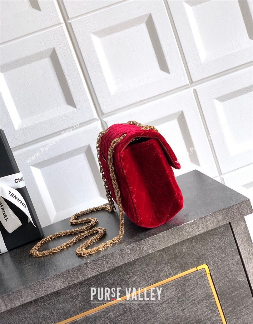 Chanel Velvet Mini 2.55 Flap Handbag Red 2025 AS0874 (yezi-251010119)