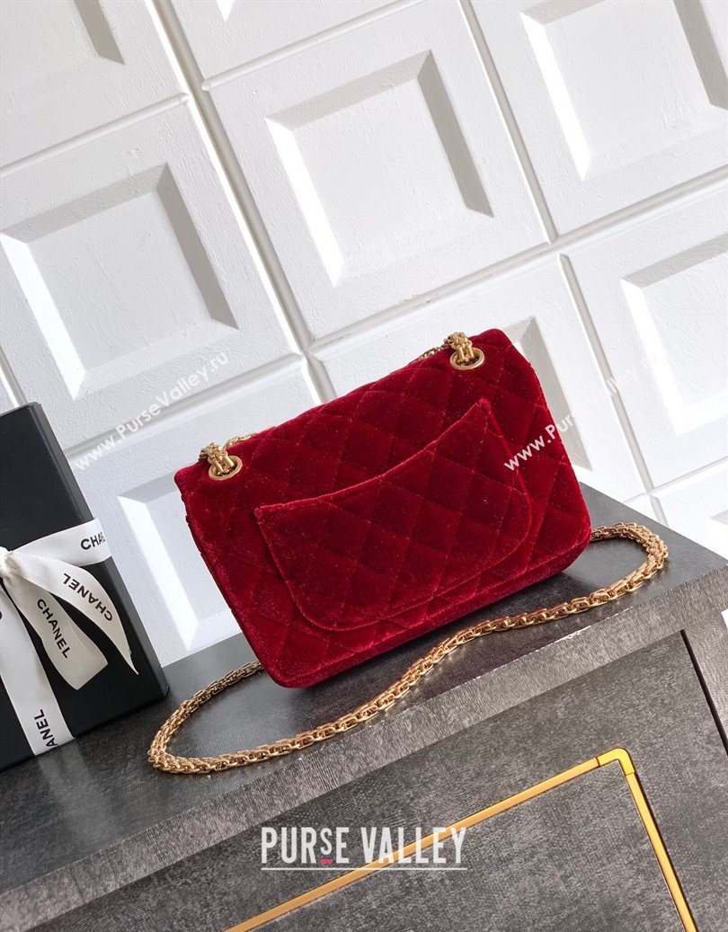 Chanel Velvet Mini 2.55 Flap Handbag Red 2025 AS0874 (yezi-251010119)