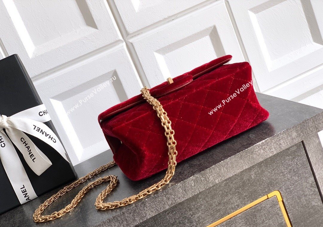 Chanel Velvet Mini 2.55 Flap Handbag Red 2025 AS0874 (yezi-251010119)