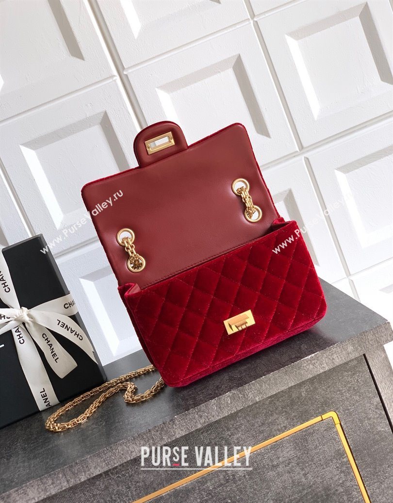 Chanel Velvet Mini 2.55 Flap Handbag Red 2025 AS0874 (yezi-251010119)