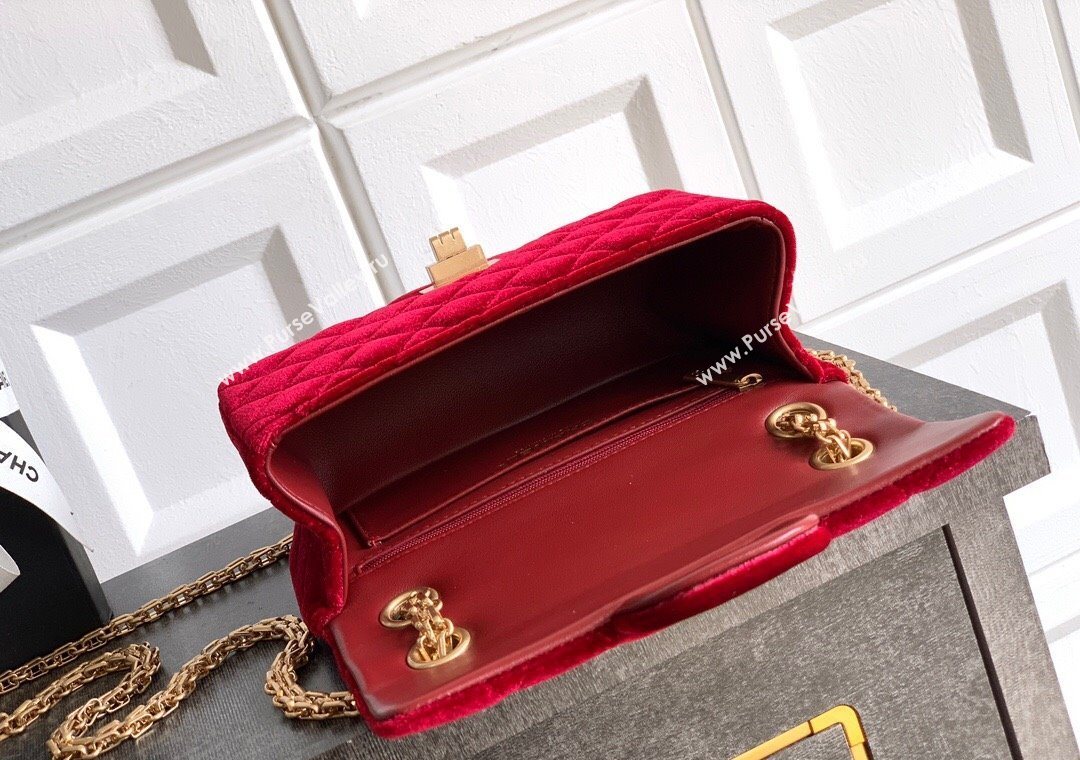 Chanel Velvet Mini 2.55 Flap Handbag Red 2025 AS0874 (yezi-251010119)
