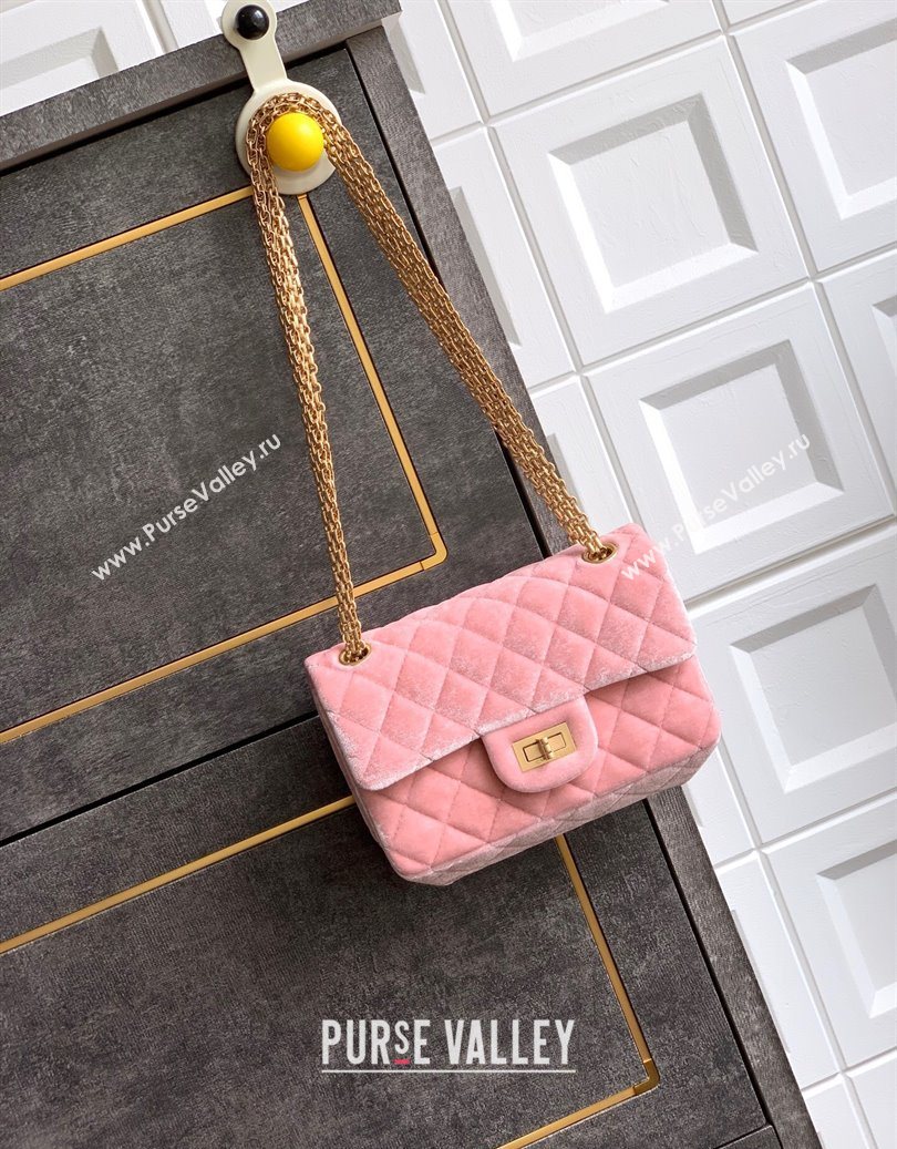 Chanel Velvet Mini 2.55 Flap Handbag Light Pink 2025 AS0874 (yezi-251010120)