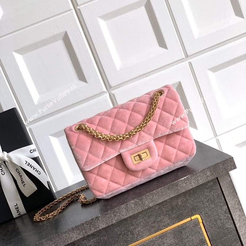 Chanel Velvet Mini 2.55 Flap Handbag Light Pink 2025 AS0874 (yezi-251010120)