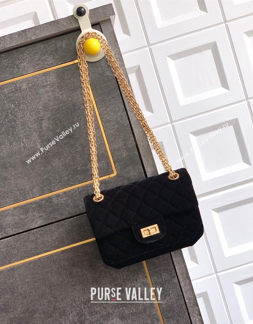 Chanel Velvet Mini 2.55 Flap Handbag Black 2025 AS0874 (yezi-251010121)