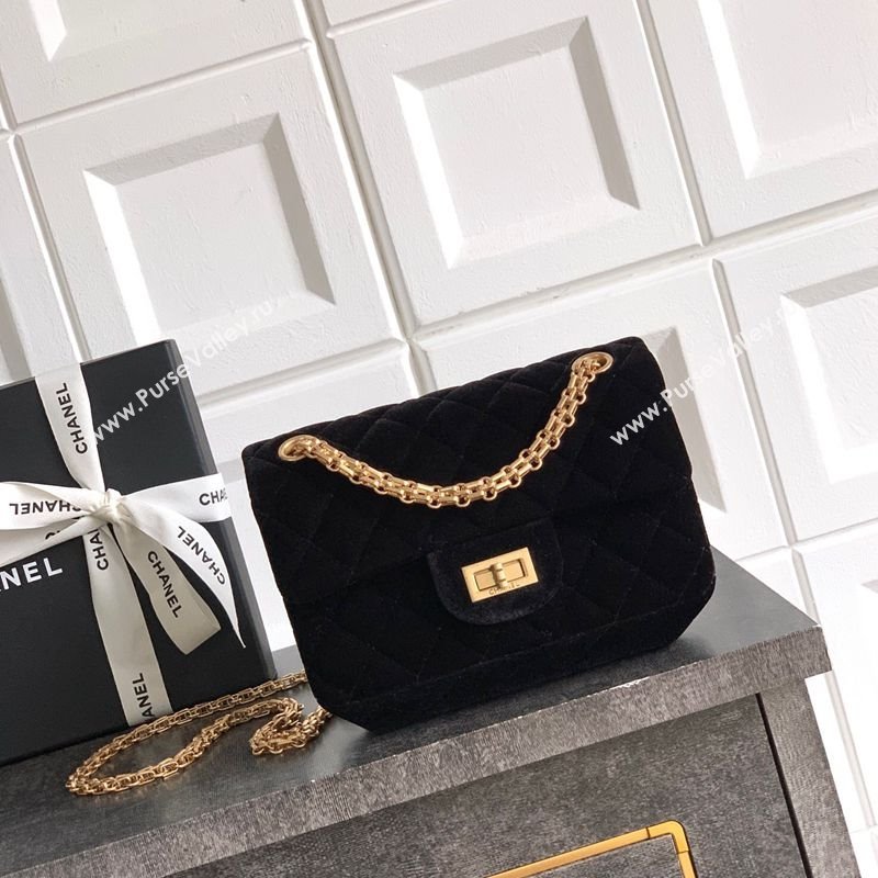 Chanel Velvet Mini 2.55 Flap Handbag Black 2025 AS0874 (yezi-251010121)