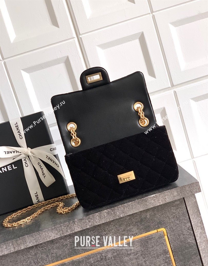 Chanel Velvet Mini 2.55 Flap Handbag Black 2025 AS0874 (yezi-251010121)