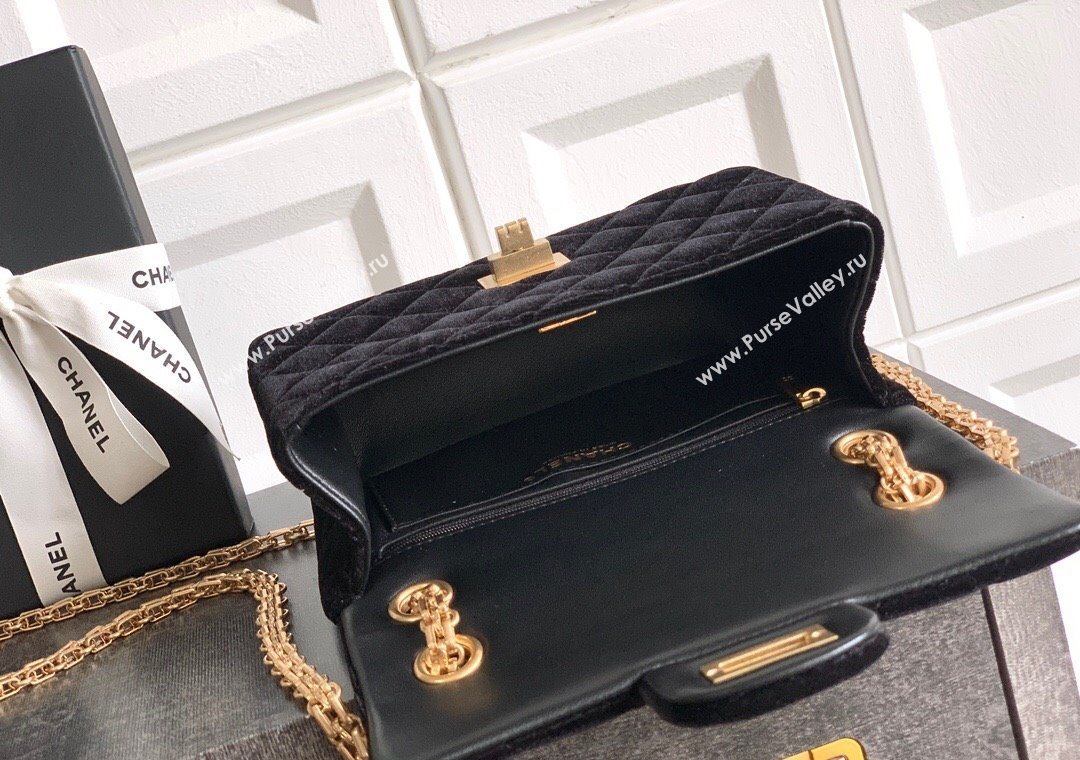 Chanel Velvet Mini 2.55 Flap Handbag Black 2025 AS0874 (yezi-251010121)