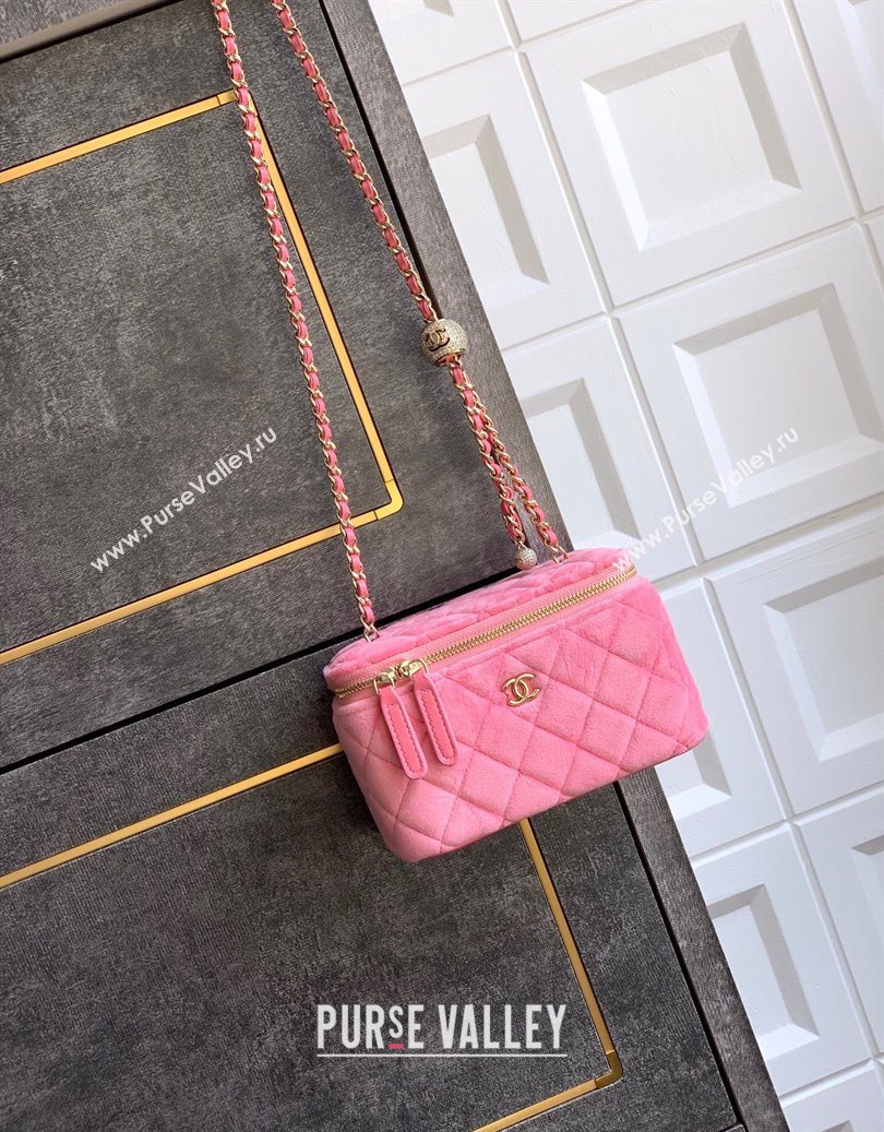 Chanel Velvet Vanity Case with Chain and Strass Ball Pink 2025 CH101007 (yezi-251010123)