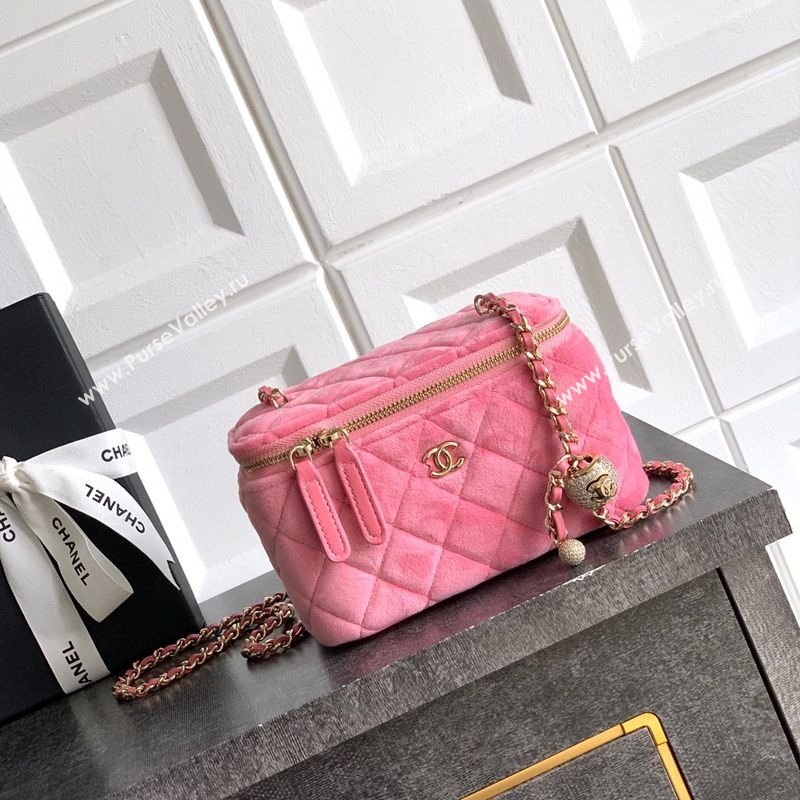 Chanel Velvet Vanity Case with Chain and Strass Ball Pink 2025 CH101007 (yezi-251010123)