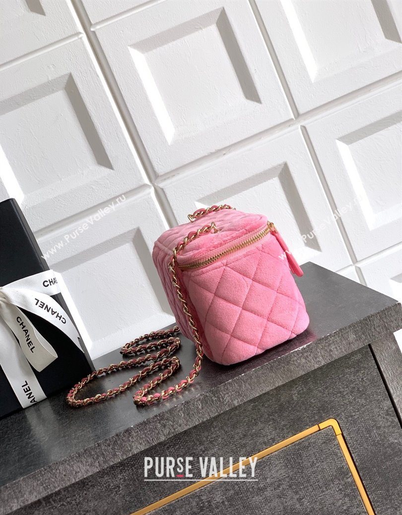 Chanel Velvet Vanity Case with Chain and Strass Ball Pink 2025 CH101007 (yezi-251010123)