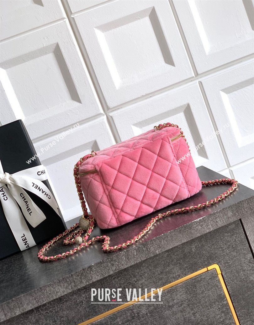 Chanel Velvet Vanity Case with Chain and Strass Ball Pink 2025 CH101007 (yezi-251010123)