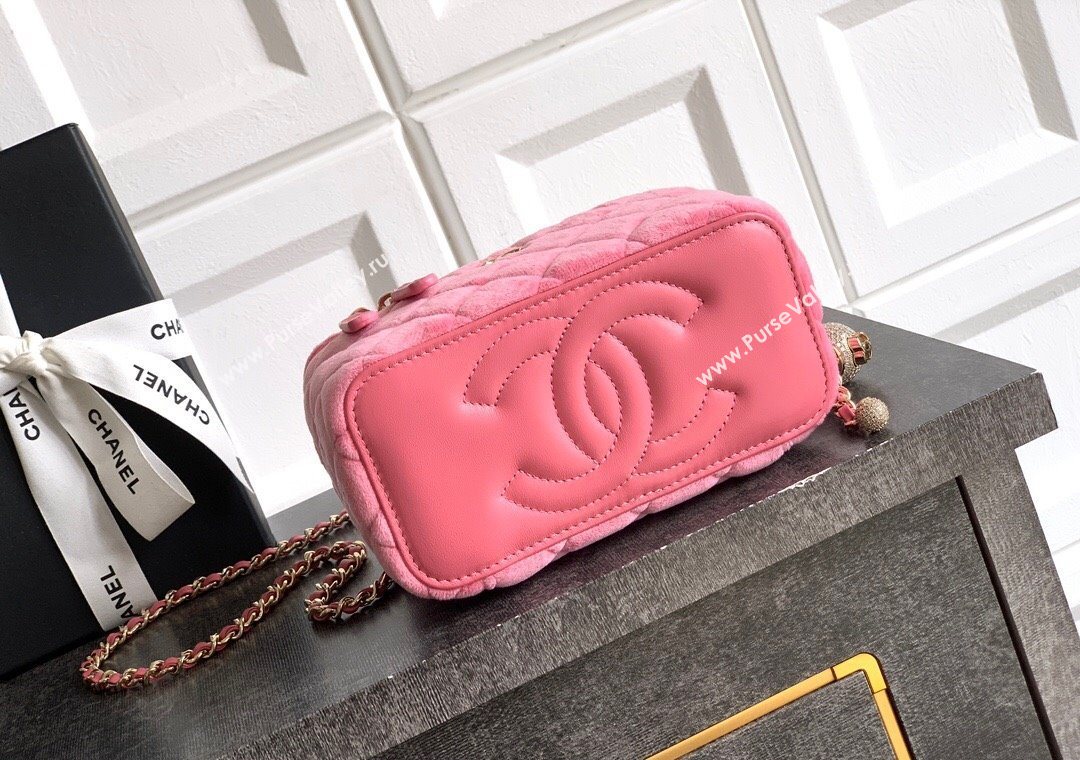 Chanel Velvet Vanity Case with Chain and Strass Ball Pink 2025 CH101007 (yezi-251010123)