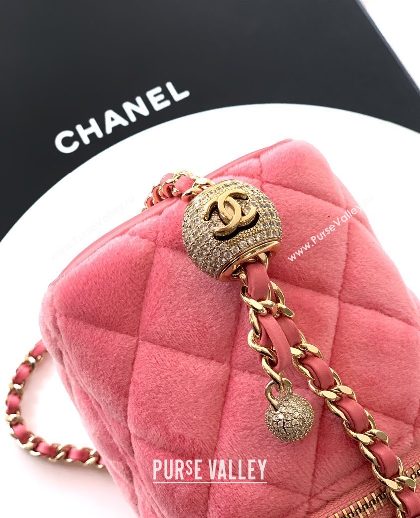 Chanel Velvet Vanity Case with Chain and Strass Ball Pink 2025 CH101007 (yezi-251010123)