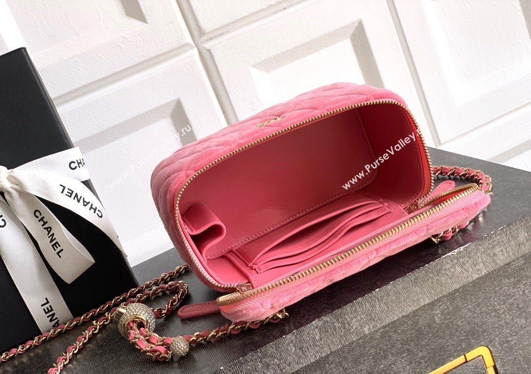 Chanel Velvet Vanity Case with Chain and Strass Ball Pink 2025 CH101007 (yezi-251010123)